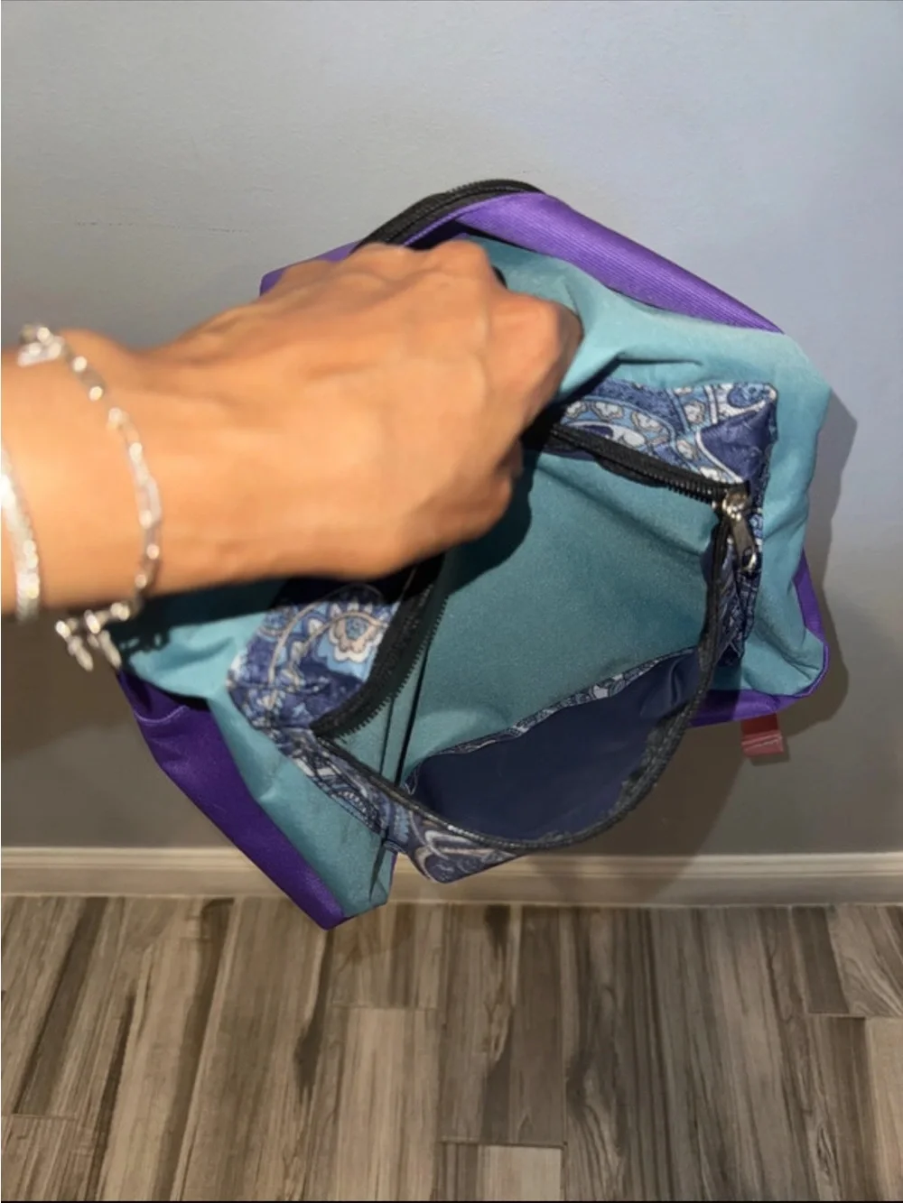 Purple & Teal Backpack with Paisley Front Pocket